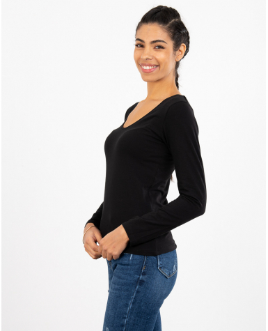 T-shirt col en v manches longues