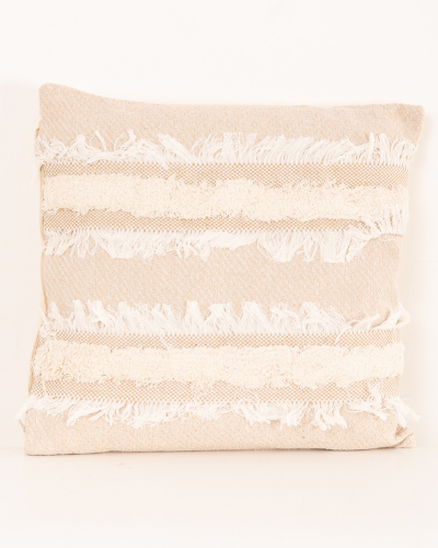 Coussin beige franges