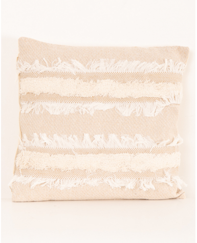 Coussin beige franges