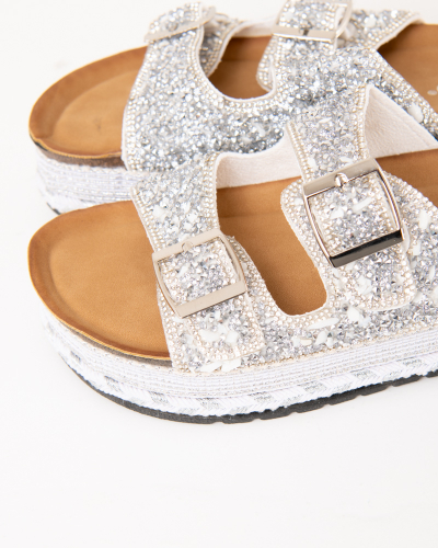 Mules double brides strass