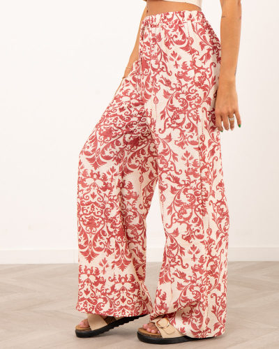 Pantalon large imprimé poivre rose