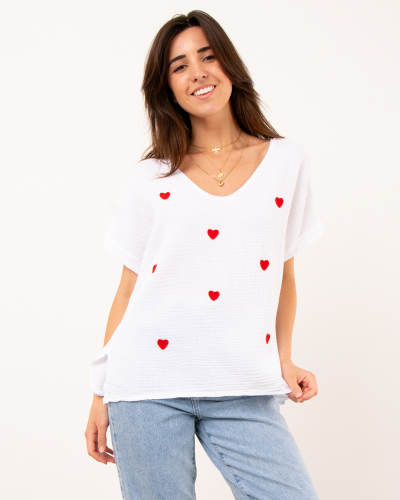 T-shirt cœur gaze de coton