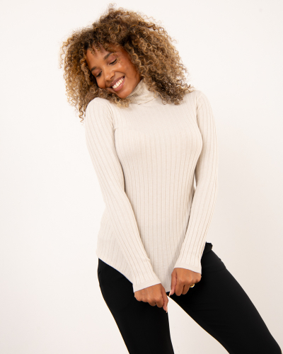 Pull col roulé stries