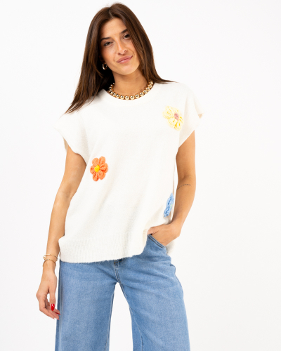 Pull sans manches fleurs