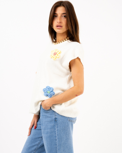 Pull sans manches fleurs
