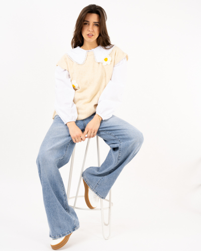 Pull sans manches fleurs