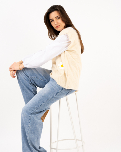 Pull sans manches fleurs
