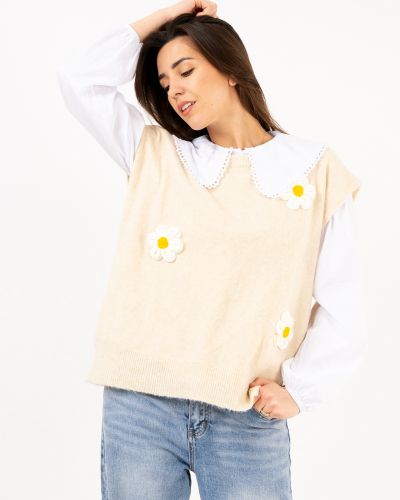 Pull sans manches fleurs