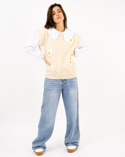 Pull sans manches fleurs