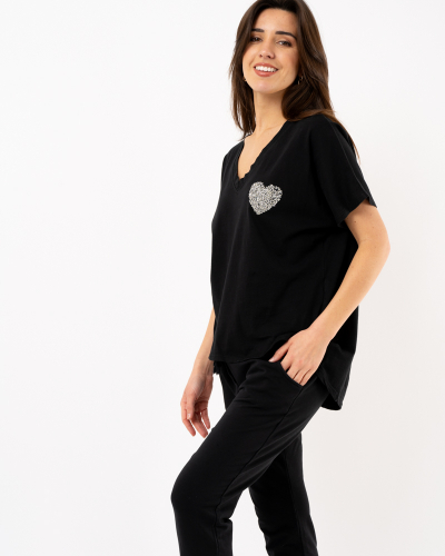 T-shirt coeur strass