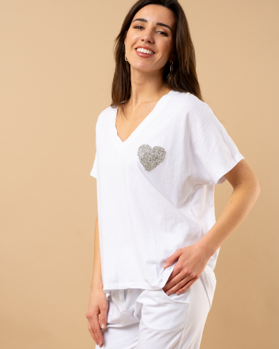 T-shirt coeur strass