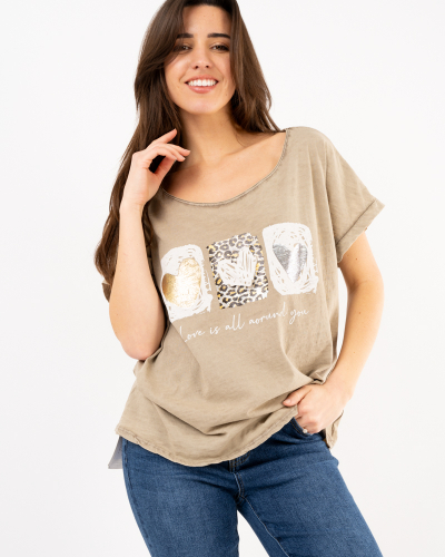 T-Shirt délavé coeurs