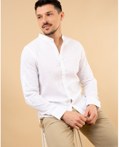Chemise col mão lin