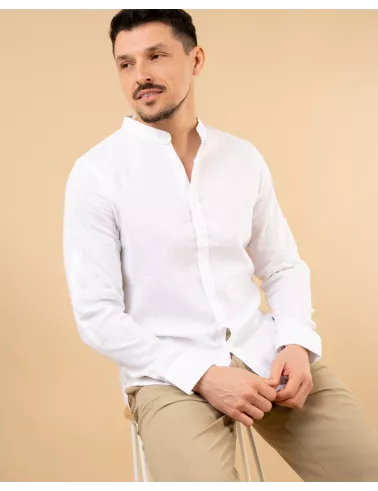 Chemise col mão lin