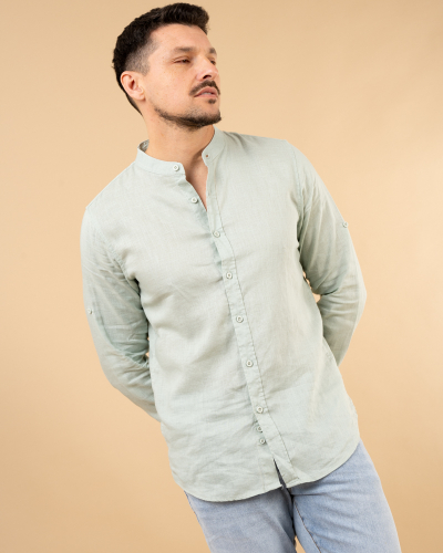 Chemise col mão lin