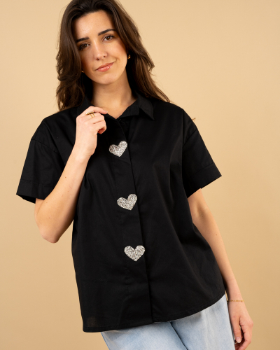 Chemise coeurs strass
