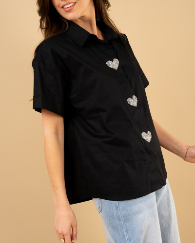 Chemise coeurs strass