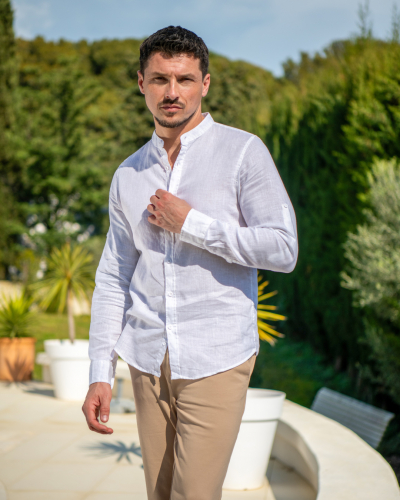 Chemise col mão lin