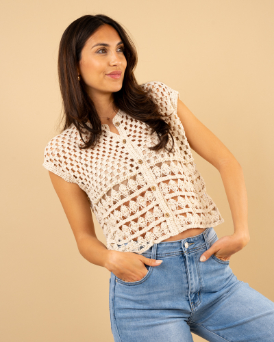 Gilet macramé perles