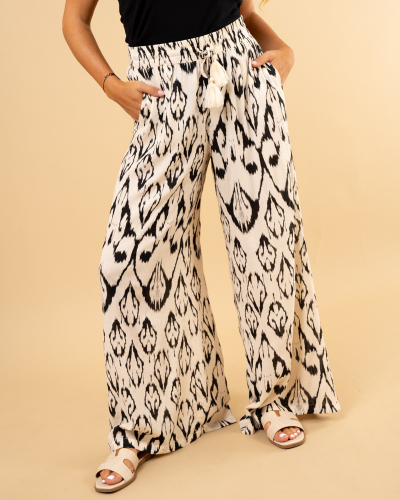 Pantalon fluide beige et noir