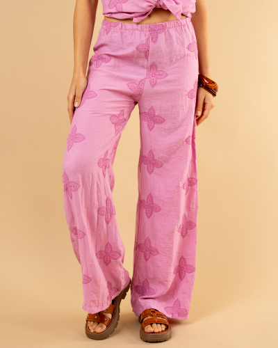 Pantalon large brodé