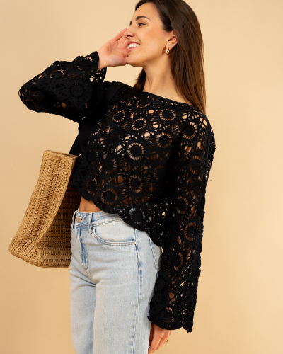 Top macramé manches longues