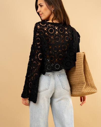 Top macramé manches longues