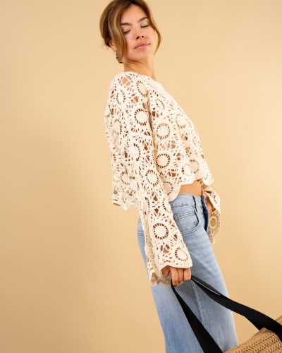 Top macramé manches longues