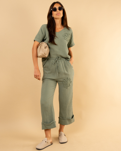 Pantalon gaze fleur