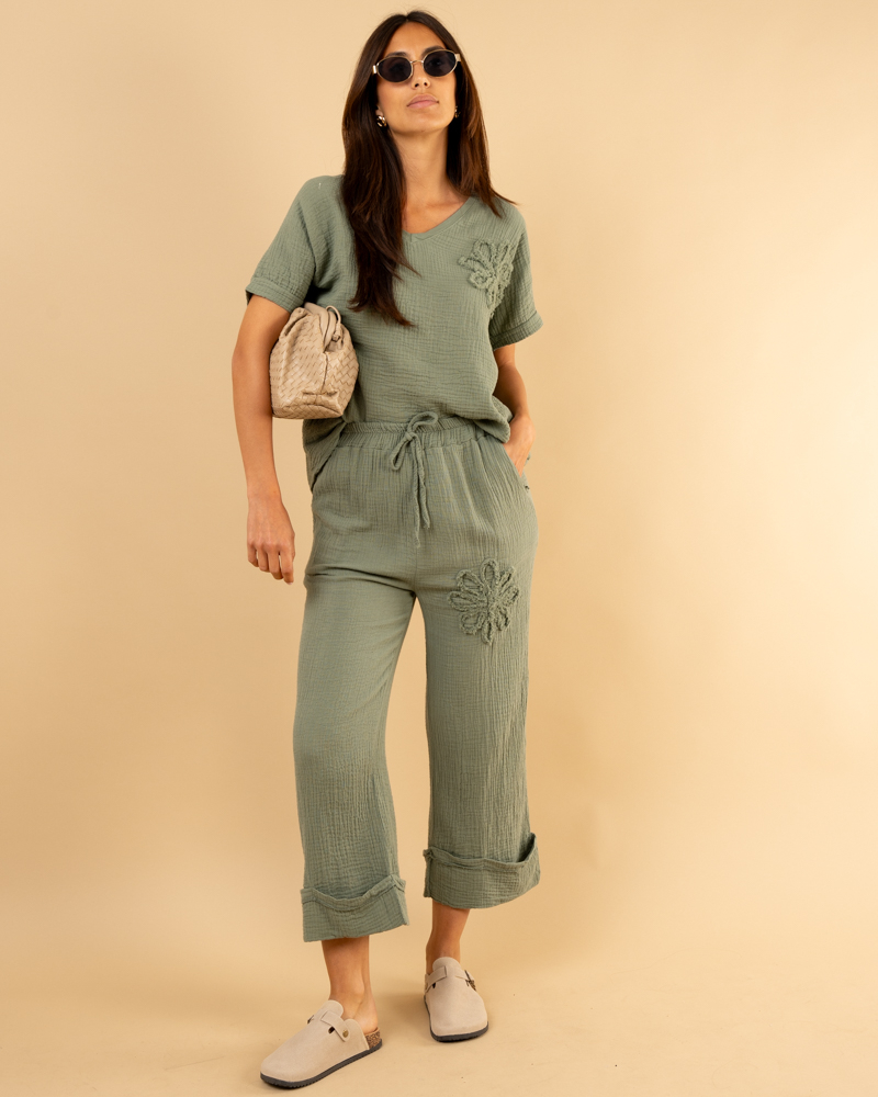 Pantalon gaze fleur