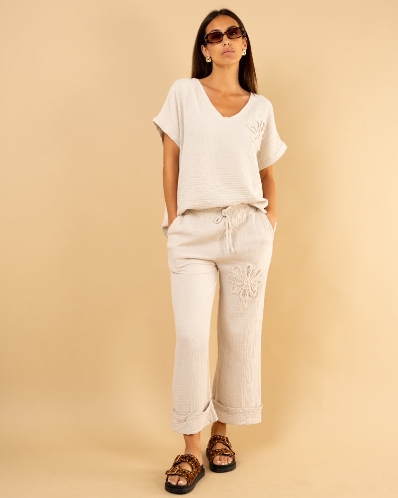 Pantalon gaze fleur