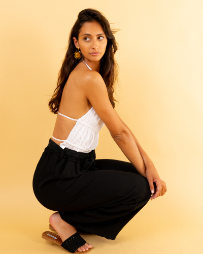 Pantalon ceinture brodée