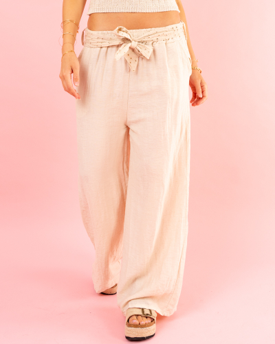 Pantalon ceinture brodée