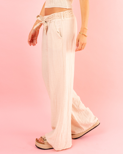 Pantalon ceinture brodée
