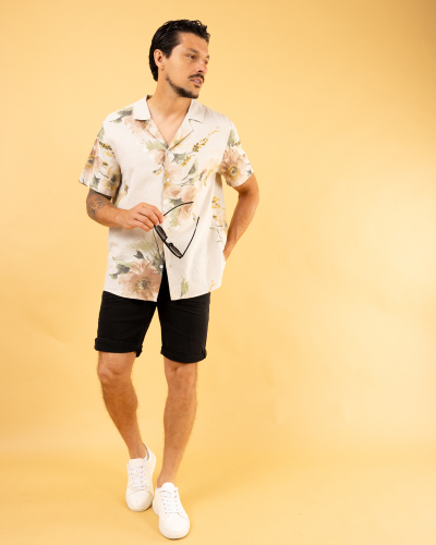 Chemise lin fleurs
