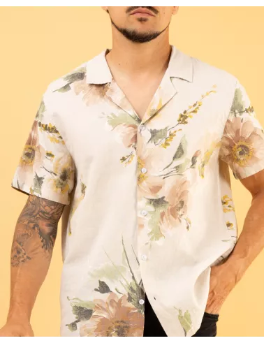 Chemise lin fleurs