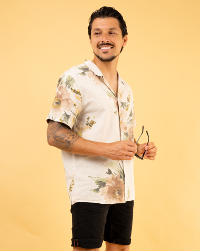 Chemise lin fleurs