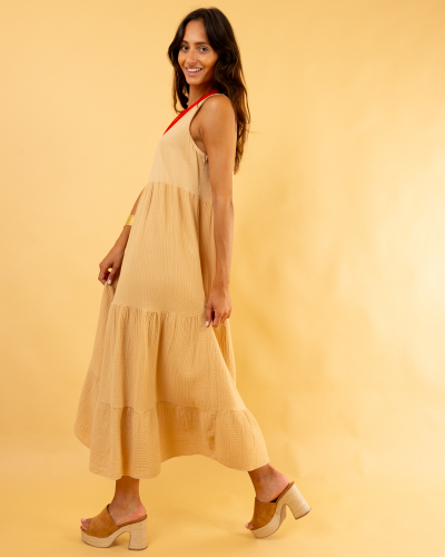 Robe gaze de coton bi-matière