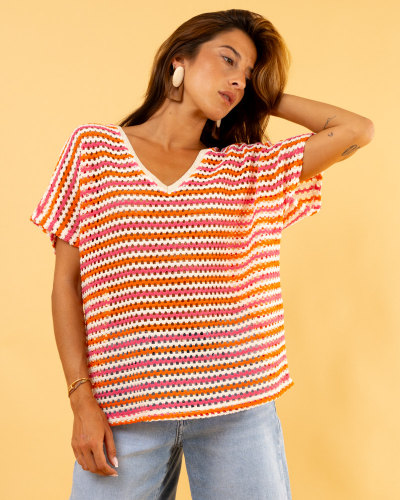 Top maille ajourée colorée