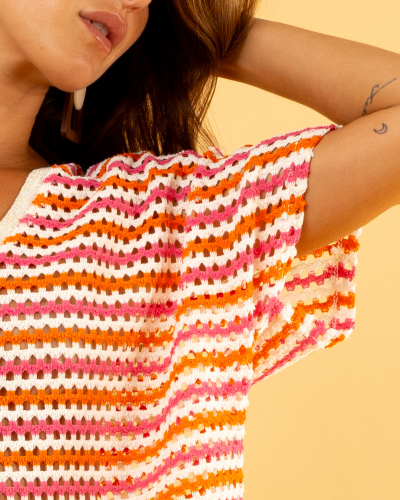 Top maille ajourée colorée