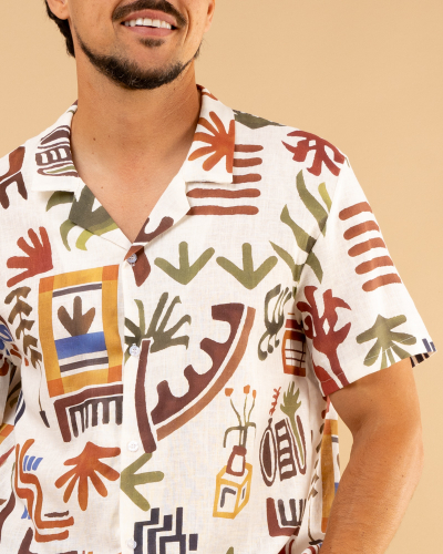 Chemise lin imprimée nature