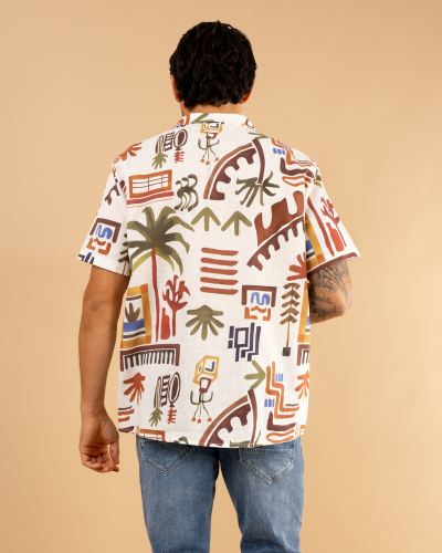 Chemise lin imprimée nature