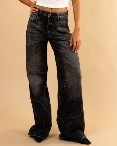 Jean noir large strass