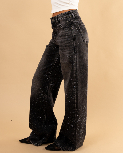 Jean noir large strass