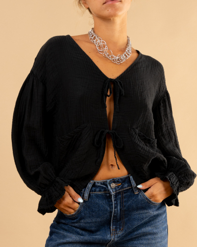 Blouse nœud poches