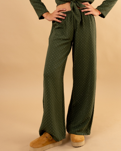 Pantalon large strass