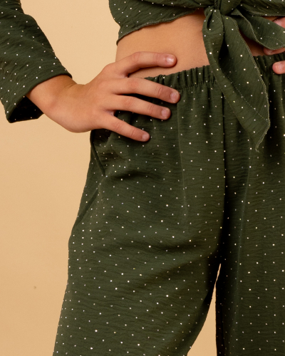 Pantalon large strass