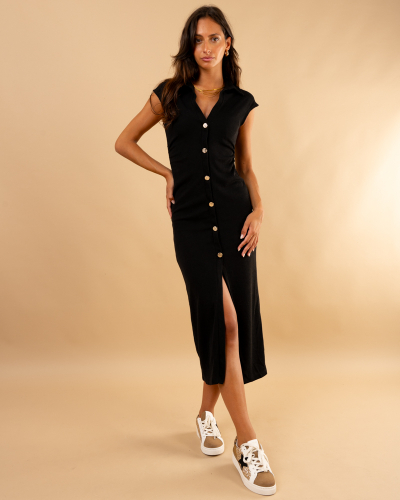 Robe col en v boutons