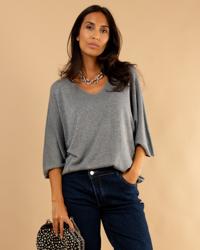 Top maille cœur lurex