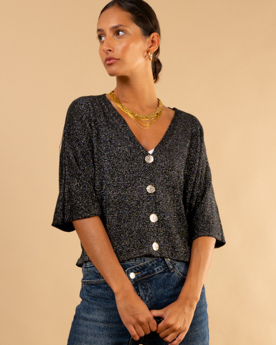 Gilet boutons maille lurex
